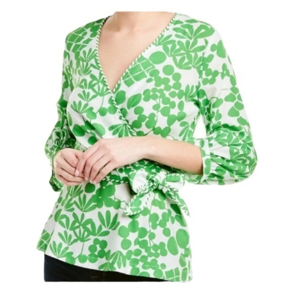 Trina Turk Intermission Floral Surplice Blouse Kelly Green NWT Medium